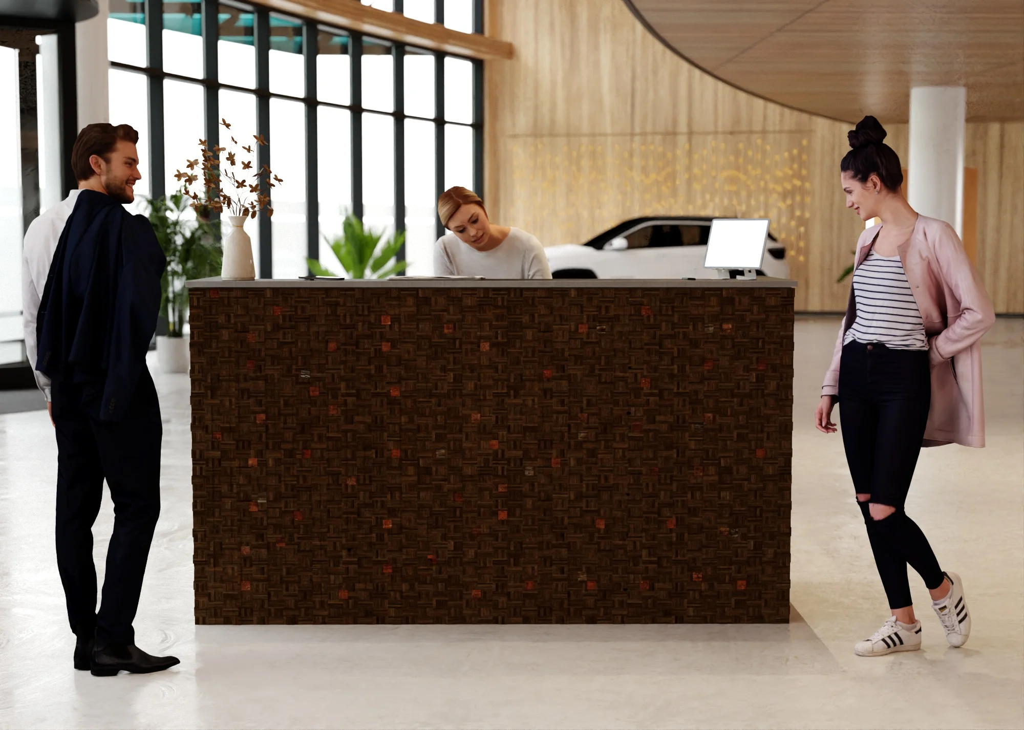 Lada recepcyjna z drewnem